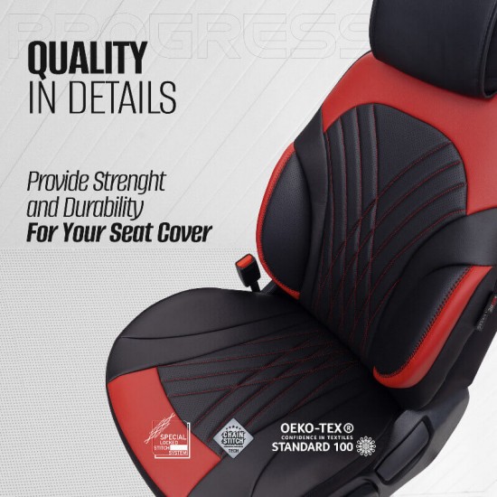 Καλύμματα Αυτοκινήτου Otom Progressive Design Universal Full Δερματίνη Σετ Εμπρός / Πίσω Μαύρο / Κόκκινο  PRG-104 11 Τεμαχίων