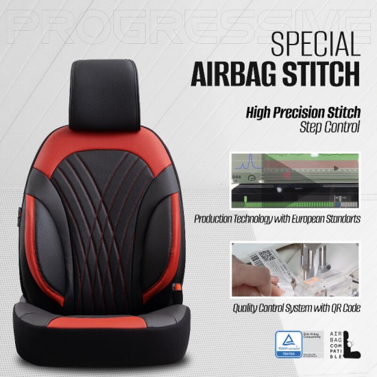 Καλύμματα Αυτοκινήτου Otom Progressive Design Universal Full Δερματίνη Σετ Εμπρός / Πίσω Μαύρο / Κόκκινο  PRG-104 11 Τεμαχίων