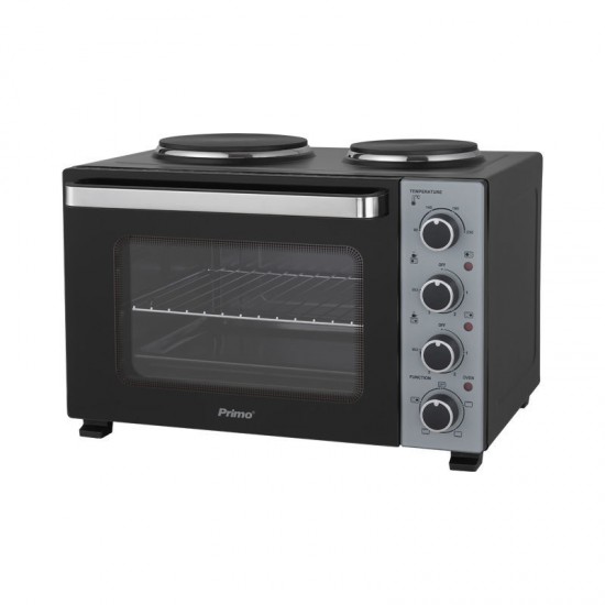Ηλεκτρικό φουρνάκι με 2 εστίες PREO-40589 PRIMO 35L 3000W Γυάλινη πρόσοψη Μαύρο/Ασημί