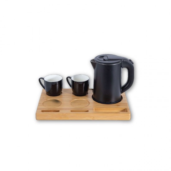 Ξενοδοχειακό σετ καλωσορίσματος PRWT-50085 Primo 0.8L 1200W με Ανοξείδωτο Cool touch Μαύρο βραστήρα & Ξύλινη βάση