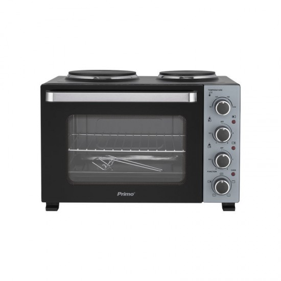 Ηλεκτρικό φουρνάκι με 2 εστίες PREO-40589 PRIMO 35L 3000W Γυάλινη πρόσοψη Μαύρο/Ασημί