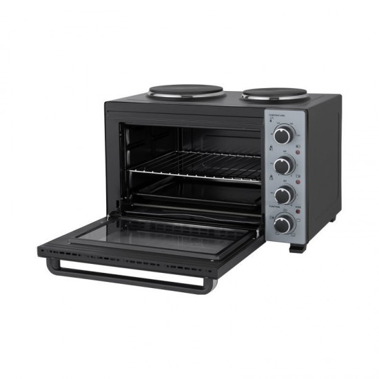 Ηλεκτρικό φουρνάκι με 2 εστίες PREO-40589 PRIMO 35L 3000W Γυάλινη πρόσοψη Μαύρο/Ασημί