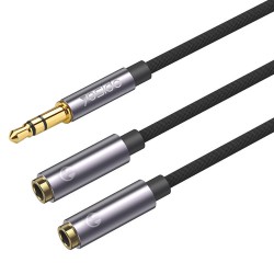 Yesido - Audio Cable (YAU27) - Jack 3.5mm, 1xMale to 2xFemale for Audio Out, 30cm - Black