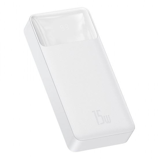 Baseus - Power Bank Bipow (PPBD050102) - Digital Display 2xUSB QC3.0, USB-C 20000mAh 15W + Cable Micro-USB 0.25m - White