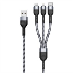 Duzzona - Data Cable 3in1 (A3) - USB to Type-C, Lightning, Micro-USB, 480Mbps, 1.3m - Grey
