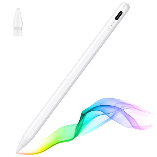 Techsuit -  Stylus Pen (JA04) - Active, Aluminum Alloy, for iPad, with Charging Cable - White