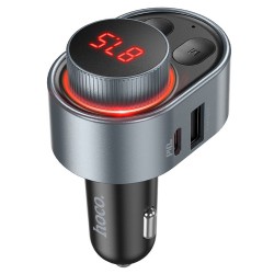 Hoco - FM Modulator and Car Charger Alegria (E72) - MP3 Bluetooth Transmitter, Fast Charging PD30W, LED Display - Metal Gray