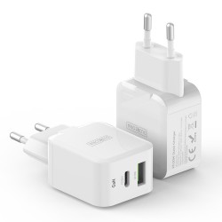 Duzzona - Wall Charger (T7) - Dual Port GaN, USB, Type-C, Fast Charging 30W - White
