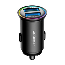 JoyRoom - Car Charger (JR-CCN03) - 2x USB, RGB LED Lights, 24W - Black