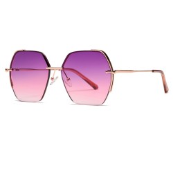 Techsuit - Sunglasses (8561) - for Women with Metal Frame and Nylon Lens, Hexagonal - Rose Gold / Purple / Red