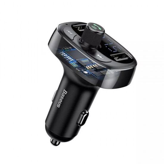 Baseus - FM Modulator and Car Charger (CCMT000301) - 2x USB, TF Card, MP3, Bluetooth 4.2, Digital Display, 17W - Black