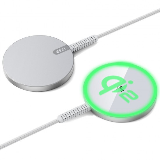 ESR - Mini Magnetic Wireless Charger HaloLock Qi2 - MagSafe Compatible, 15W, with Type-C Cable, 1.5m - Silver