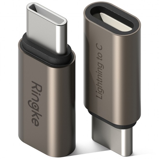 Ringke - OTG Adapter (2 pack) - Lightning to Type-C, Aluminium Alloy, 480Mbps, 27W - Gunmetal