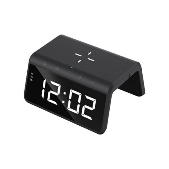 Havit - Desk Phone Wireless Charger (W320) - with Digital Clock, RGB LED Light, 15W - Black