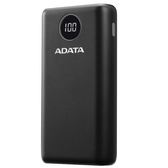 Adata - Power Bank (AP20000QCD-DGT-CBK) - Micro-USB, USB-C, 2xUSB, Quick Charge 3.0, PD18W, 20000mAh, Digital Display - Black