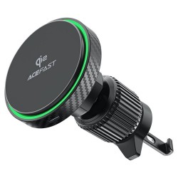 Acefast - Car Holder with Wireless Charging (D33) - for iPhone, Magnetic Grip, for Air Vent, Qi2, LED Light, 15W - Black