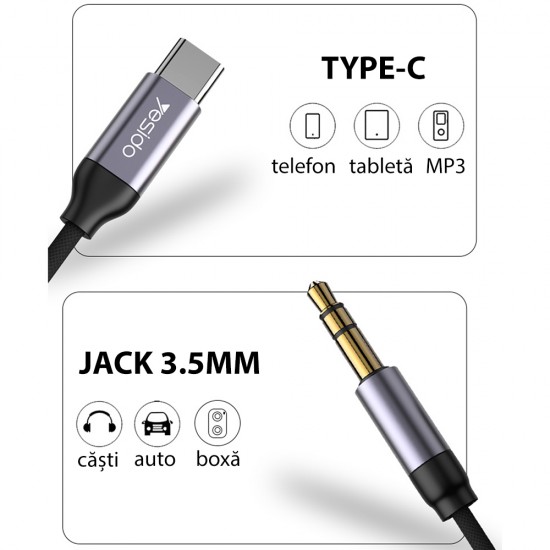 Yesido - Audio Cable Adapter (YAU20) - Type-C to Jack 3.5mm - Black