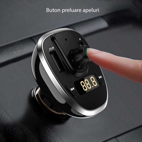 Yesido - FM Modulator with Car Charger (Y39) - 2xUSB with LED Display, 3A, Micro SD Slot - Black