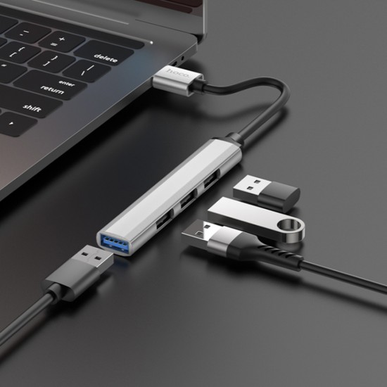 Hoco - Connection Hub (HB26) - USB-A to USB-A 3.0, 3xUSB-A 2.0 - Silver