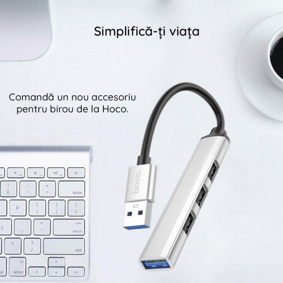 Hoco - Connection Hub (HB26) - USB-A to USB-A 3.0, 3xUSB-A 2.0 - Silver