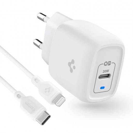 Spigen - Wall Charger (PE2C10CL) - Type-C Fast Charging, PD 20W with Cable Type-C to Lightning - White