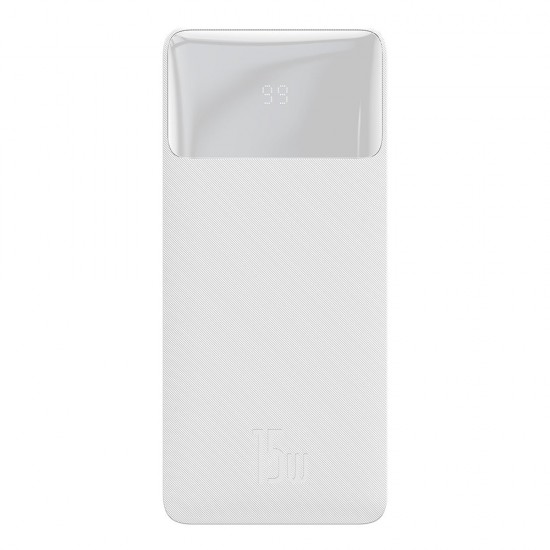 Baseus - Power Bank Bipow (PPBD050202) - Digital Display 2xUSB, USB-C, Micro-USB 30000mAh 15W + Cable Micro-USB 0.25m - White