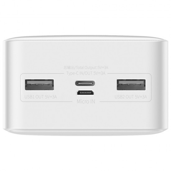 Baseus - Power Bank Bipow (PPBD050202) - Digital Display 2xUSB, USB-C, Micro-USB 30000mAh 15W + Cable Micro-USB 0.25m - White