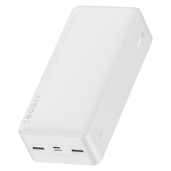 Baseus - Power Bank Bipow (PPBD050202) - Digital Display 2xUSB, USB-C, Micro-USB 30000mAh 15W + Cable Micro-USB 0.25m - White