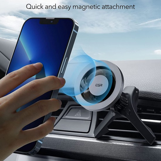 ESR - Car Holder HaloLock (2K604) - Magnetic Grip MagSafe Compatible for Air Vent - Metallic Grey