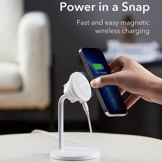 ESR - Wireless Charger HaloLock Shift - Stand with Removable Magnetic Pad, MagSafe Compatible - White