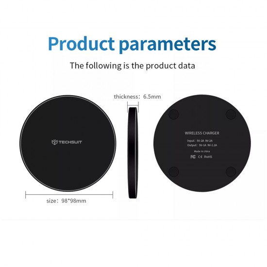 Techsuit - Wireless Charger Premium (CHWR002) - RGB Colors, 10W - Black
