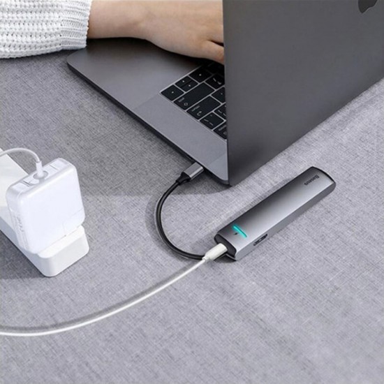 Baseus - Connection Hub (CAHUB-J0G) - USB-C to HDMI, Type-C, 3x USB, RJ45 - Grey