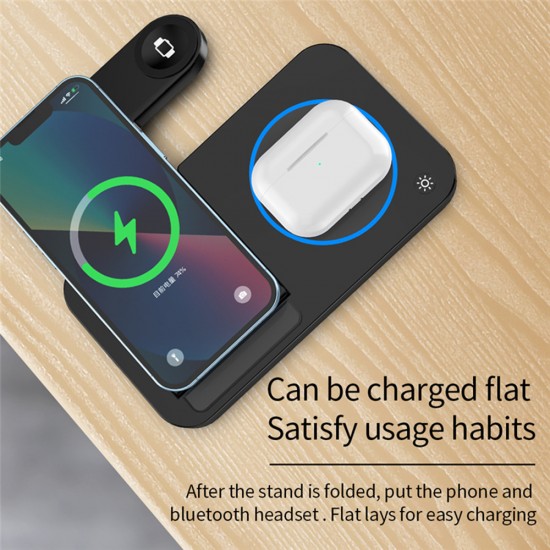 Techsuit - Wireless Charging Station 3in1 (B-18) - for Universal Phones / Apple Watch / Airpods, Folding Design - Black