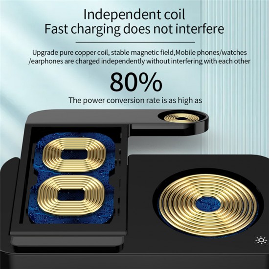 Techsuit - Wireless Charging Station 3in1 (B-18) - for Universal Phones / Apple Watch / Airpods, Folding Design - Black