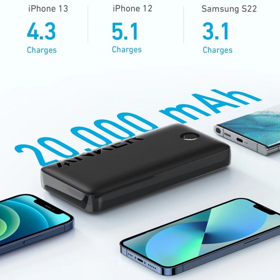 Anker - Power Bank PowerCore 335 (A1647G11) - 2x USB, Type-C, 20000mAh, 22.5W, with Cable USB-C - Black