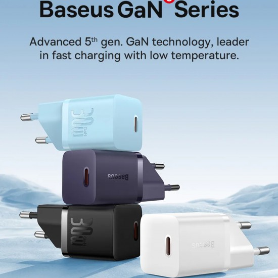 Baseus - Wall Charger (CCGN070401) - GaN, Type-C, Fast Charging, 30W - Black