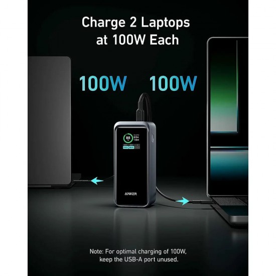 Anker - Power Bank Prime (A1336011) - 2x USB-C, USB, for Phone, Tablet, MacBook, Digital Display, 20000mAh, 200W - Black