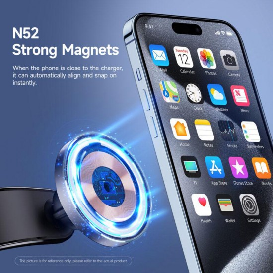 Duzzona - Car Holder with Wireless Charging (V3) - Magnetic Grip for iPhone, Fast Charge, Dashboard, 15W - Black