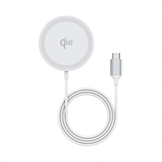 Duzzona - Magnetic Wireless Charger (W18) - Fast Charging Qi2, 15W, for iPhone, Type-C - White