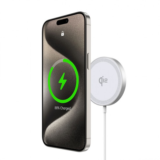 Duzzona - Magnetic Wireless Charger (W18) - Fast Charging Qi2, 15W, for iPhone, Type-C - White