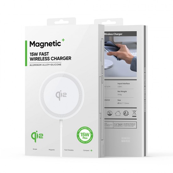 Duzzona - Magnetic Wireless Charger (W18) - Fast Charging Qi2, 15W, for iPhone, Type-C - White