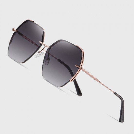 Techsuit - Sunglasses (8561) - for Women with Metal Frame and Nylon Lens, Hexagonal - Rose Gold / Purple / Red