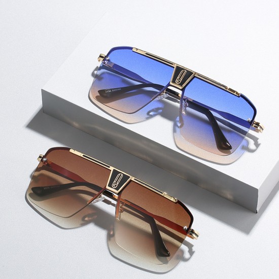 Techsuit - Sunglasses (2576) - for Men with Aluminum Frame, Oversized - Gold / Blue / Brown