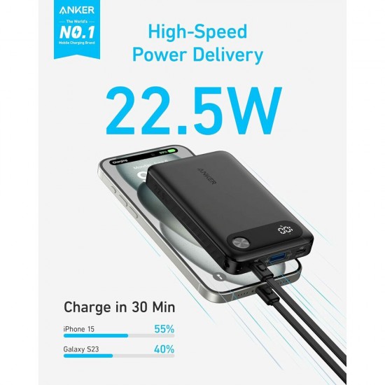 Anker - Power Bank PowerCore (A1257G11) - 2x Type-C, 1x USB, 10000mAh, 22.5W - Black