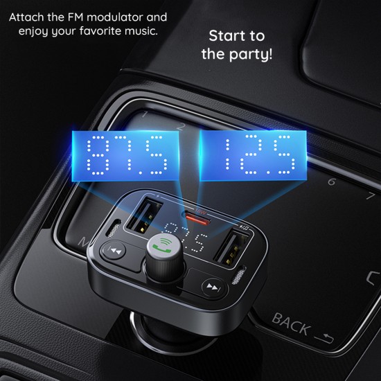 Baseus - FM Modulator and Car Charger S-09 Pro (C10762200113-00) - 2x USB, Type-C, Bluetooth 5.3, Digital Display - Black