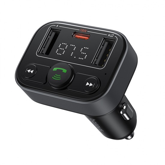 Baseus - FM Modulator and Car Charger S-09 Lite (C10762300113-00) - Bluetooth 5.0, USB, USB-C, Display, PD18W - Cluster Black