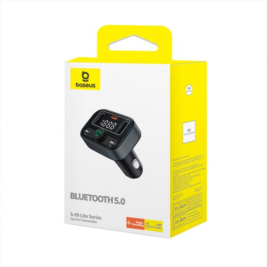 Baseus - FM Modulator and Car Charger S-09 Lite (C10762300113-00) - Bluetooth 5.0, USB, USB-C, Display, PD18W - Cluster Black