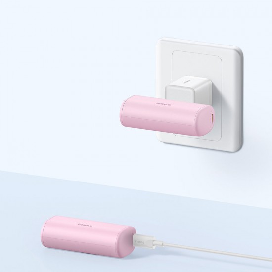 Baseus - Power Bank (P10068306413-00) - Type-C, Compact Design, 20W, 5000mAh, with Cable Type-C - Baby Pink