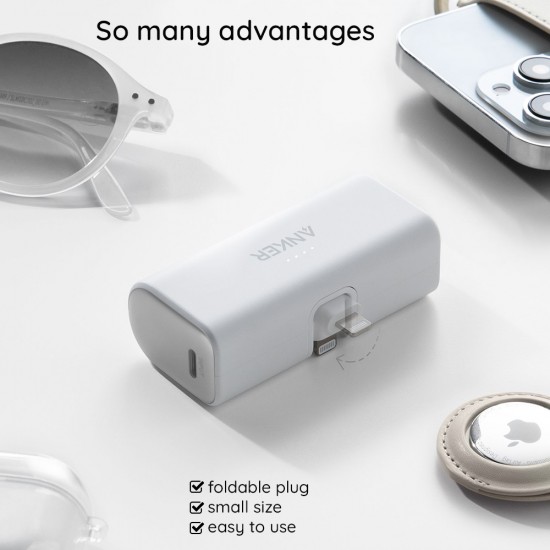 Anker - Power Bank Nano (A1645G21) - Lightning Connector, 5000mAh, 12W - White