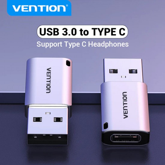 Vention - OTG Adapter (CDPH0) - Type-C to USB 3.0, 5Gbps, Charging and Data Transfer, Game Audio - Gray